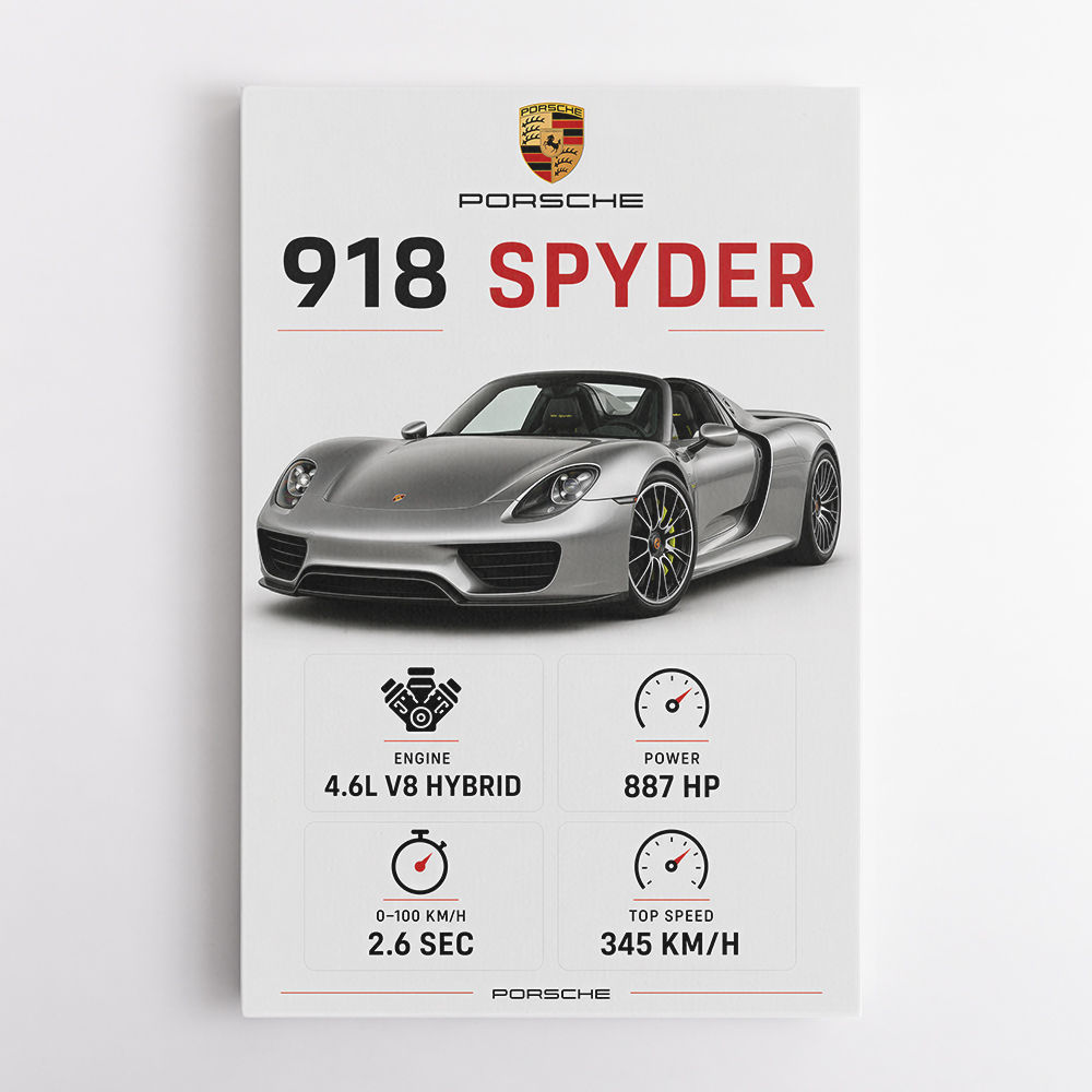 Porsche 918 Spyder Car Stats Art Print