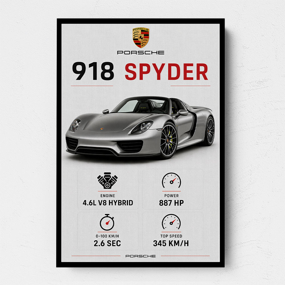 Porsche 918 Spyder Car Stats Art Print