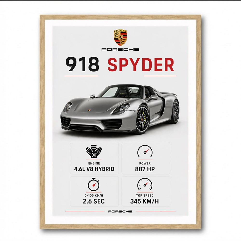 Porsche 918 Spyder Car Stats Art Print