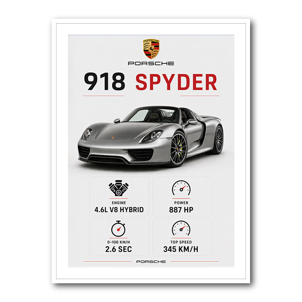 Porsche 918 Spyder Car Stats Art Print