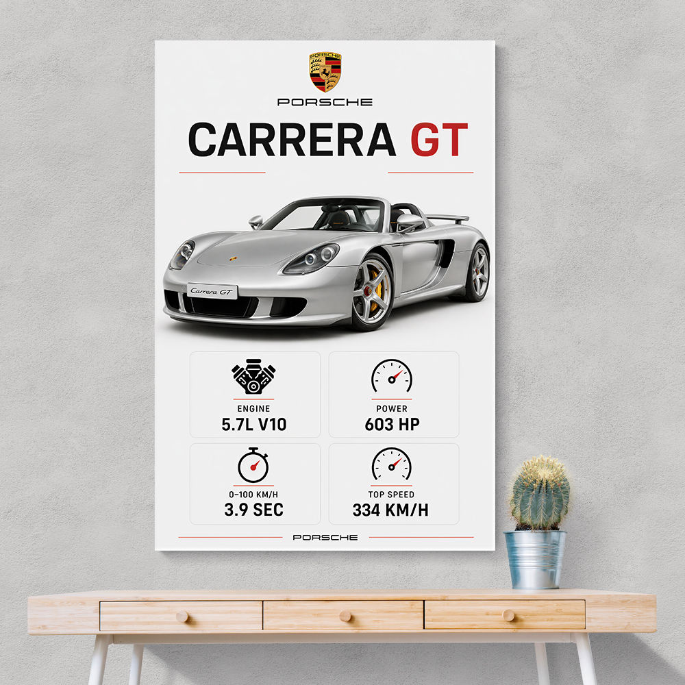 Porsche Carrera GT Silver Specs Art Print