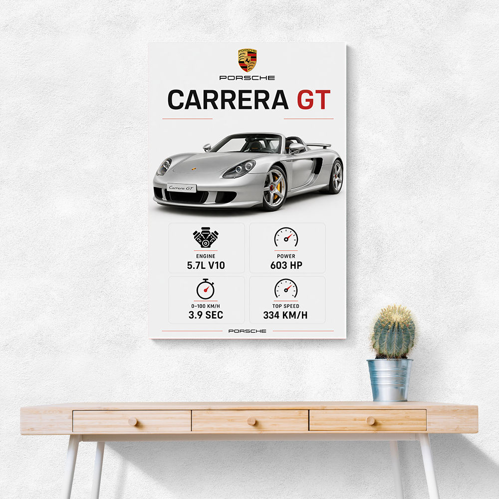 Porsche Carrera GT Silver Specs Art Print