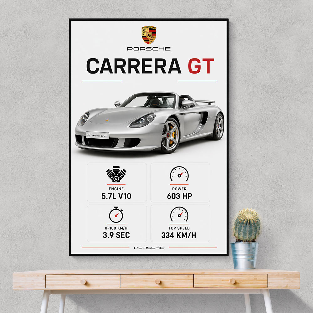 Porsche Carrera GT Silver Specs Art Print