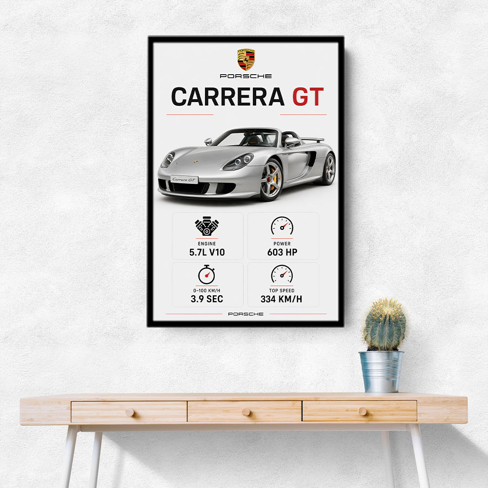 Porsche Carrera GT Silver Specs Art Print