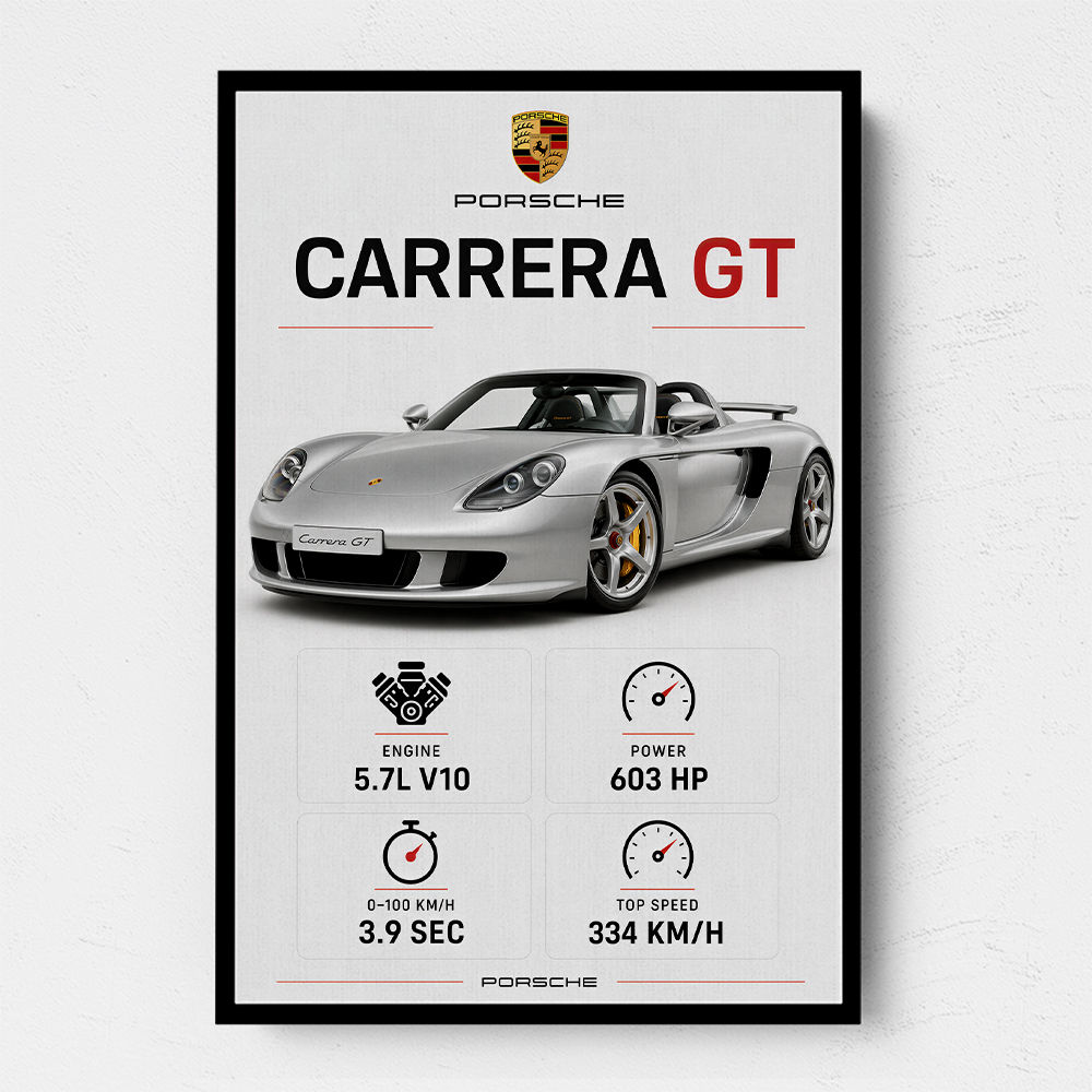 Porsche Carrera GT Silver Specs Art Print
