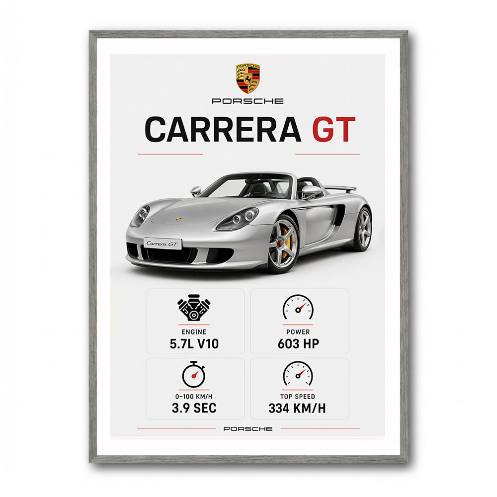 Porsche Carrera GT Silver Specs Art Print