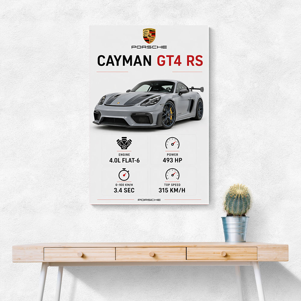 Porsche Cayman GT4 RS Gray Car Art Print
