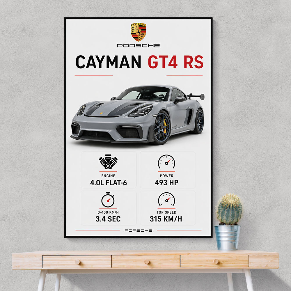 Porsche Cayman GT4 RS Gray Car Art Print
