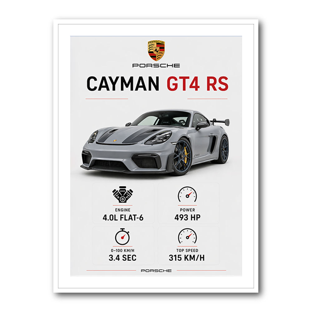 Porsche Cayman GT4 RS Gray Car Art Print
