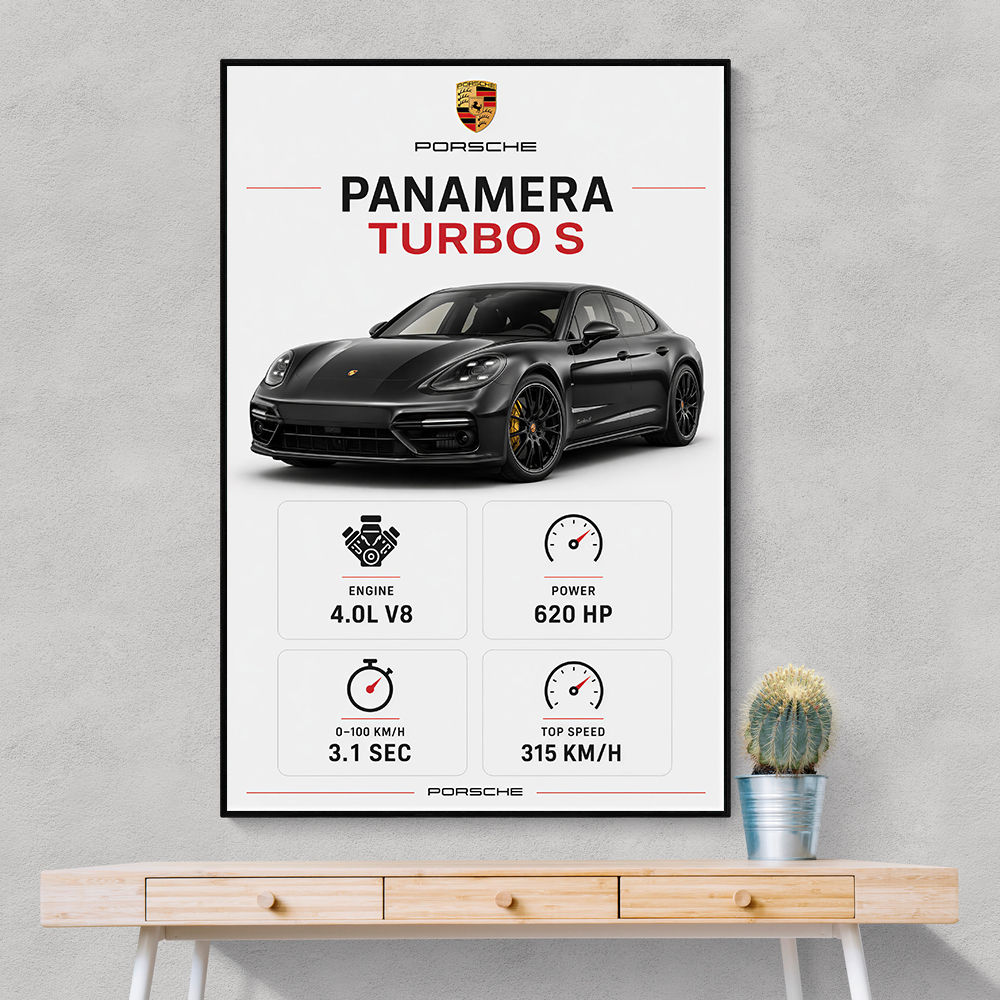 Porsche Panamera Turbo S Black Car Art Print