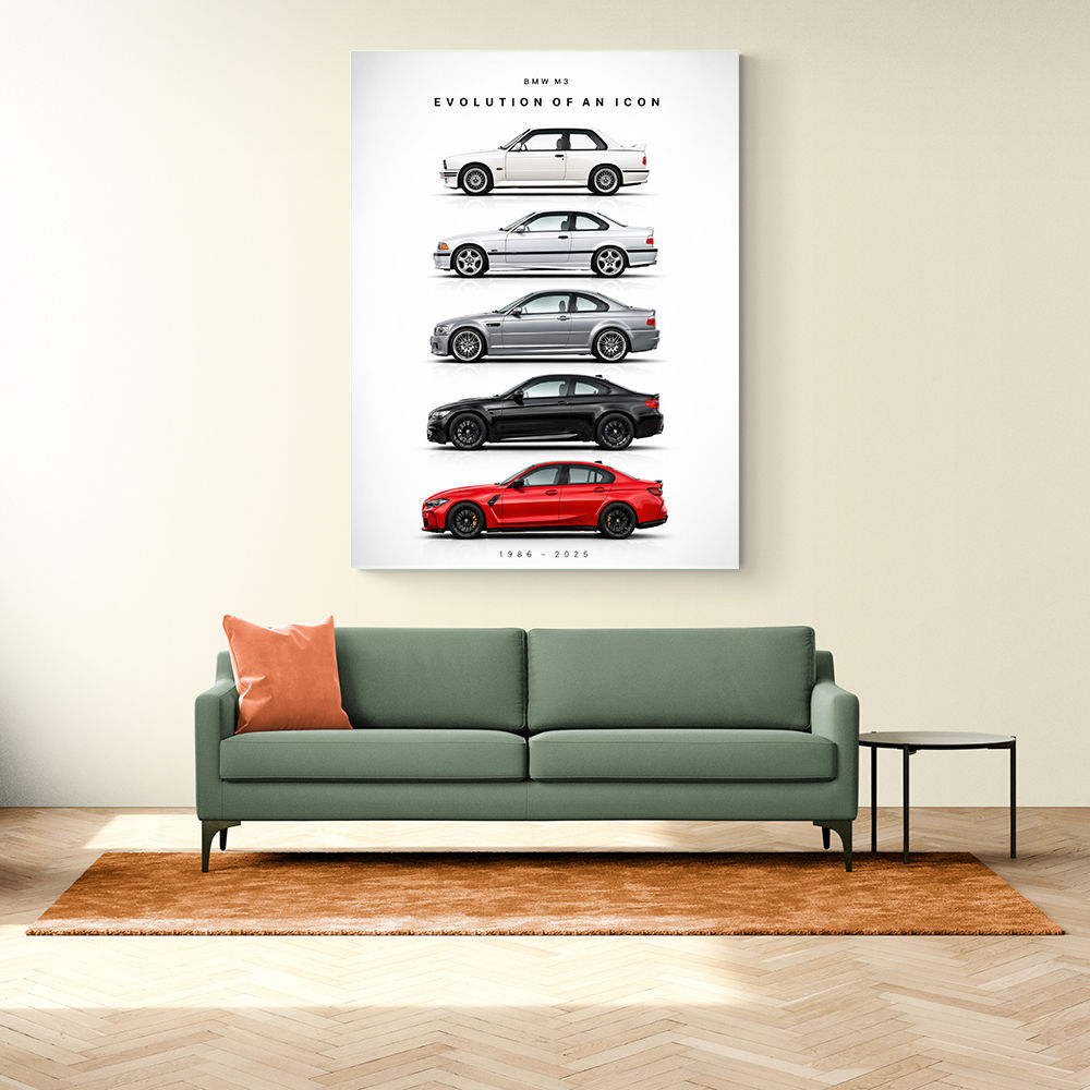 BMW M3 Evolution White Black Red Art Print