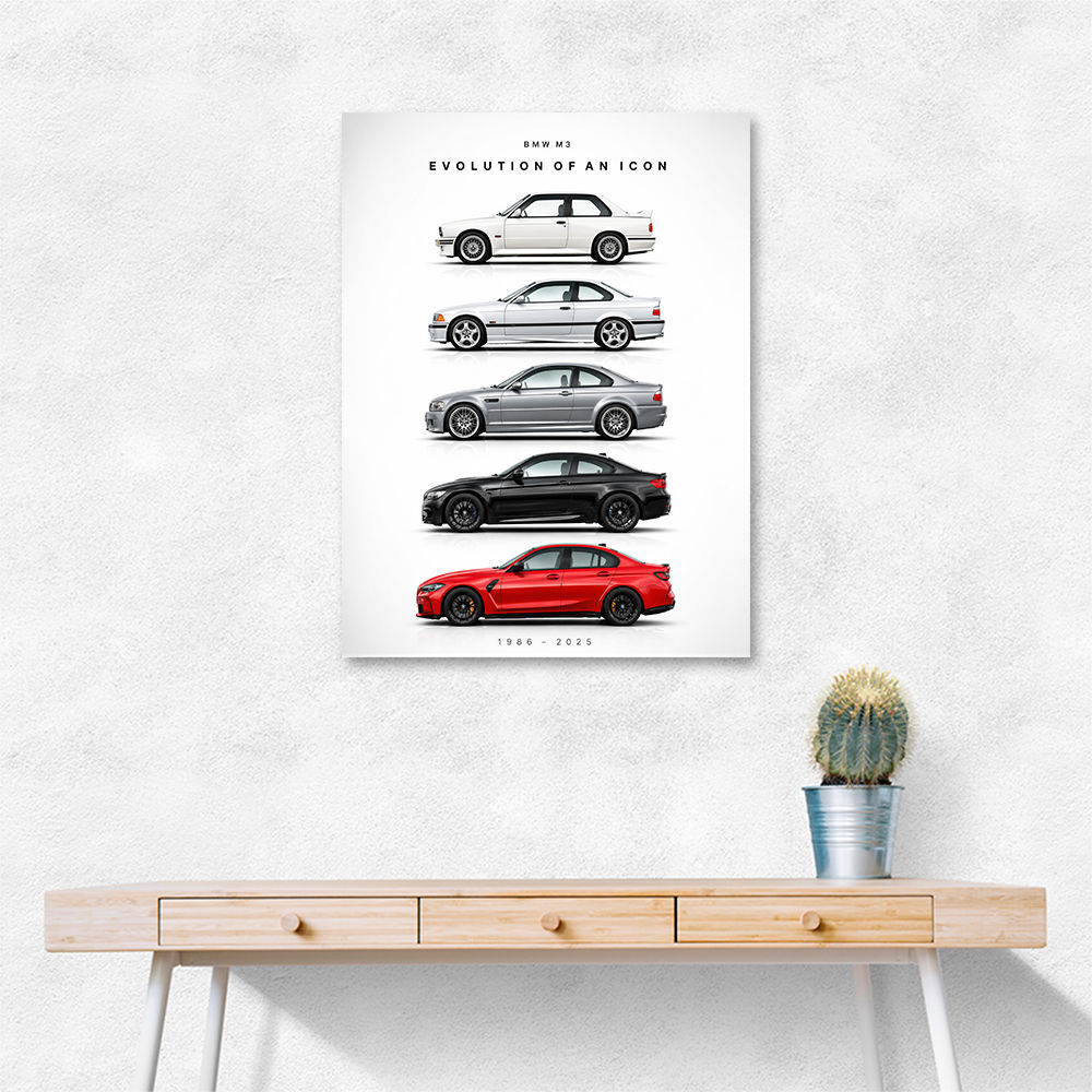 BMW M3 Evolution White Black Red Art Print