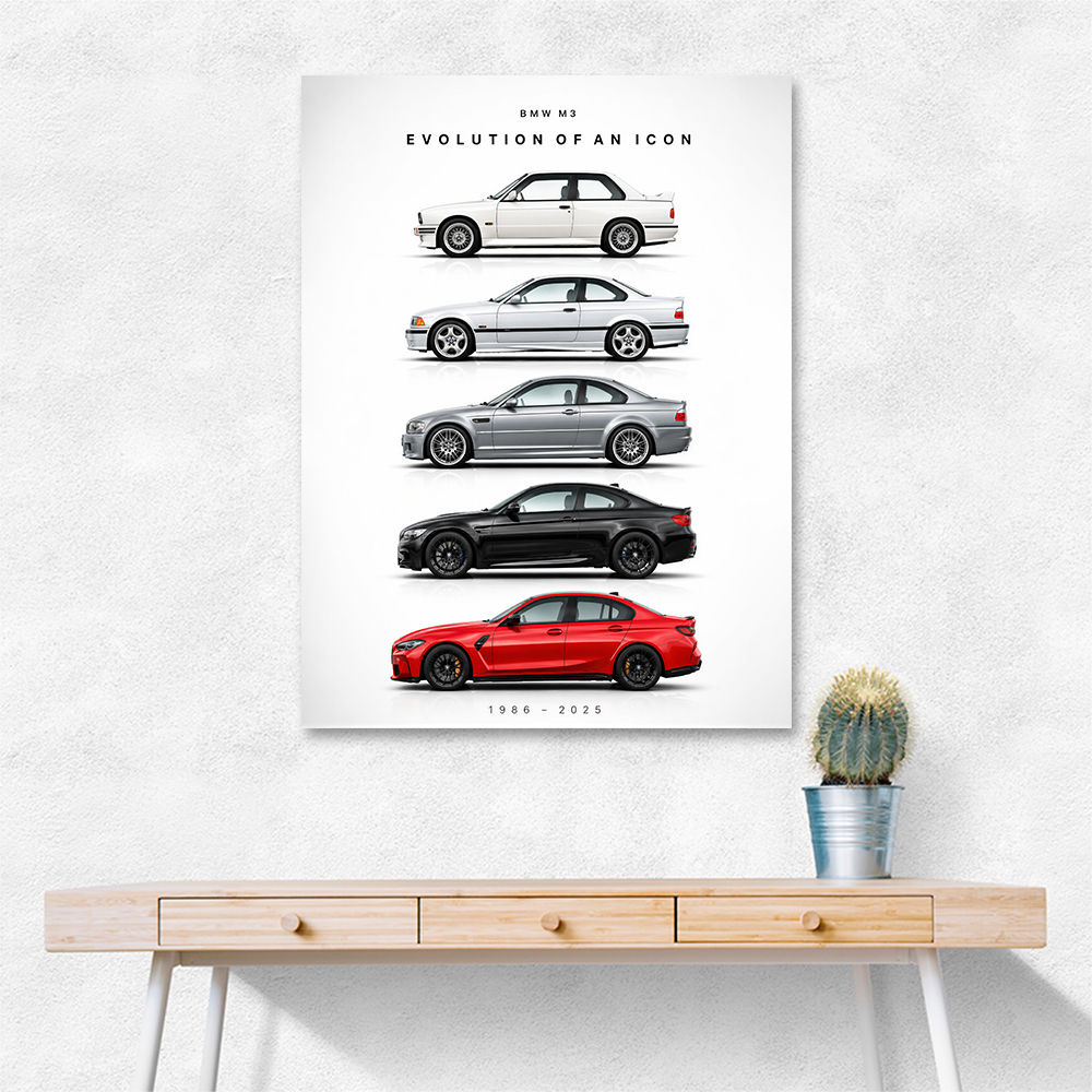 BMW M3 Evolution White Black Red Art Print