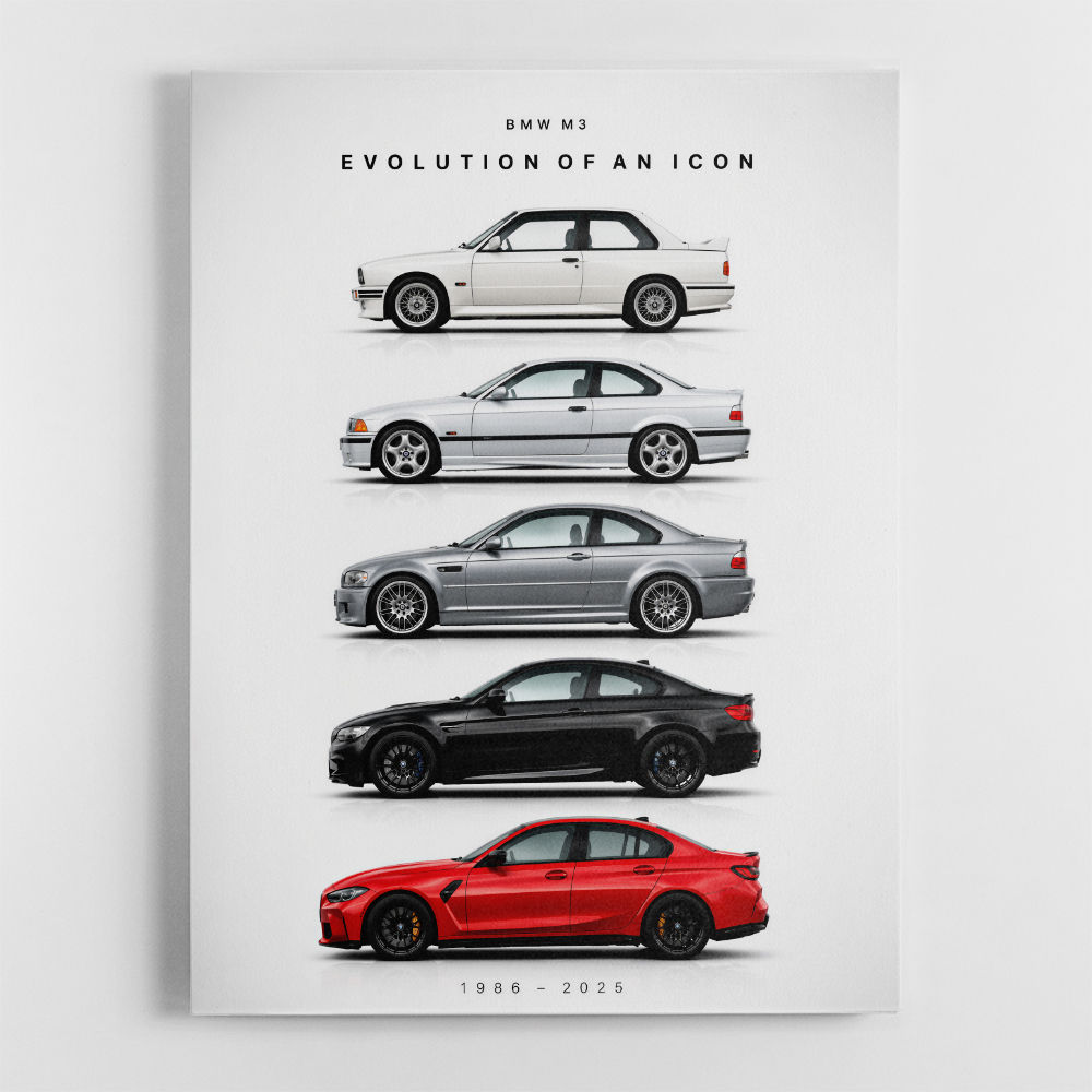 BMW M3 Evolution White Black Red Art Print