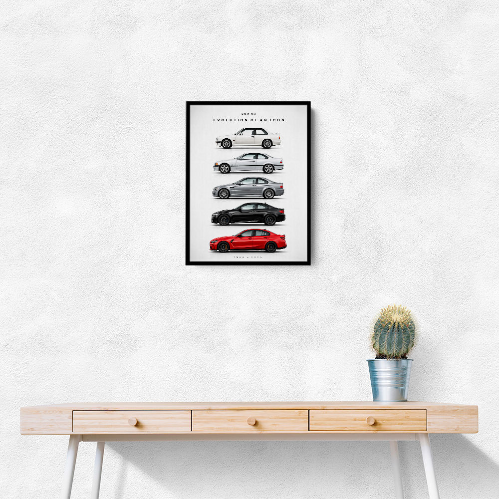 BMW M3 Evolution White Black Red Art Print