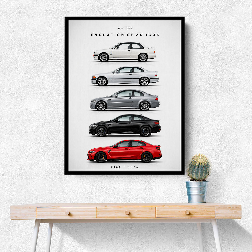 BMW M3 Evolution White Black Red Art Print