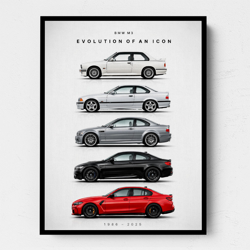 BMW M3 Evolution White Black Red Art Print