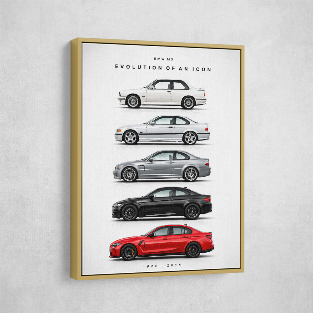 BMW M3 Evolution White Black Red Art Print