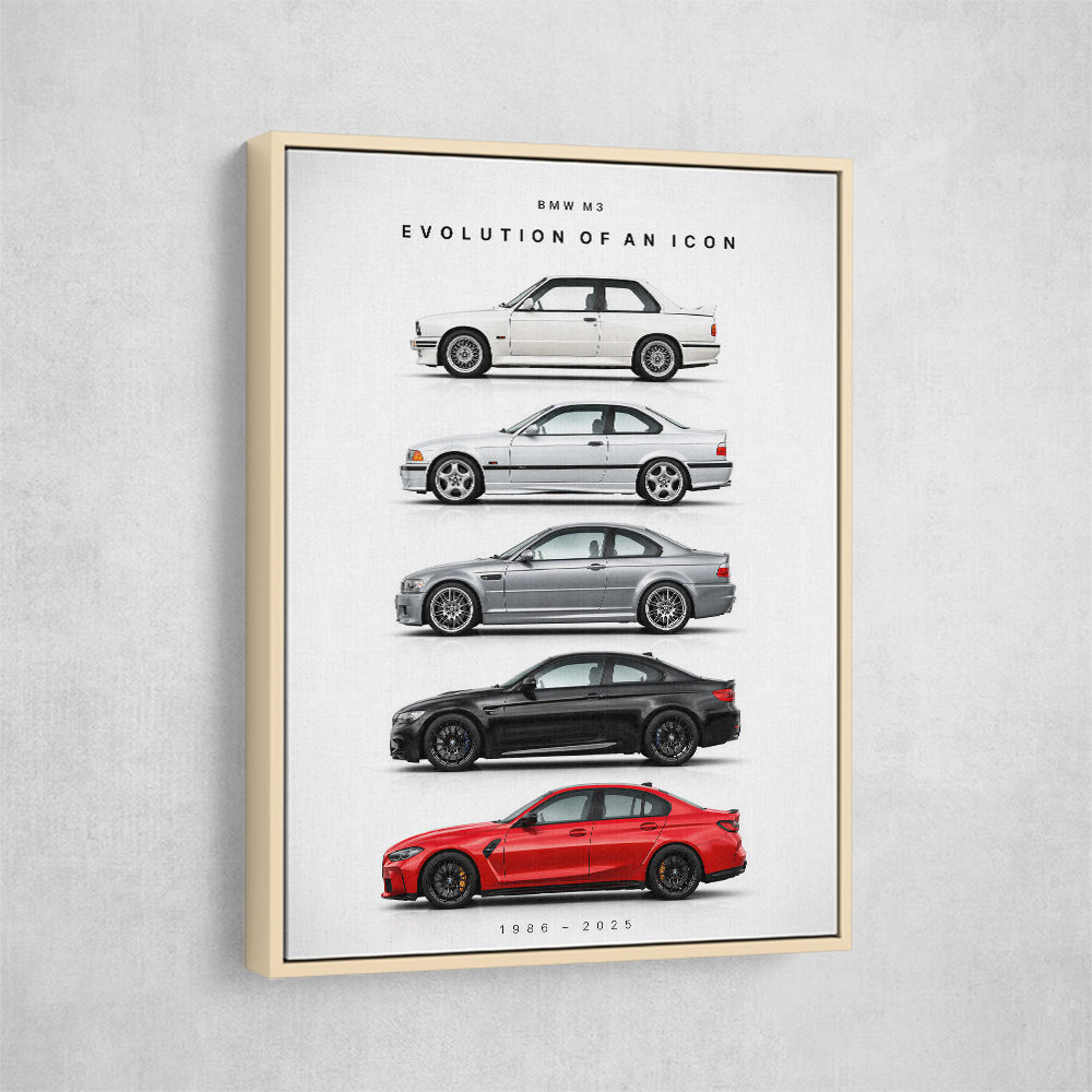 BMW M3 Evolution White Black Red Art Print
