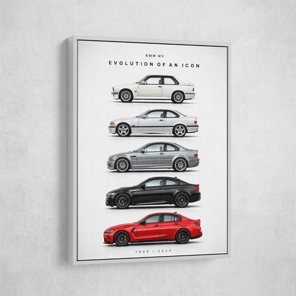 BMW M3 Evolution White Black Red Art Print