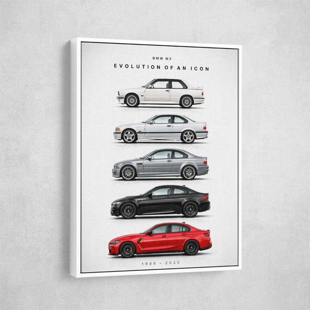 BMW M3 Evolution White Black Red Art Print