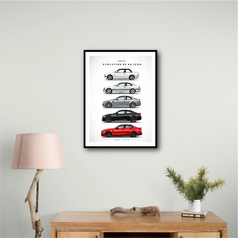 BMW M3 Evolution White Black Red Art Print