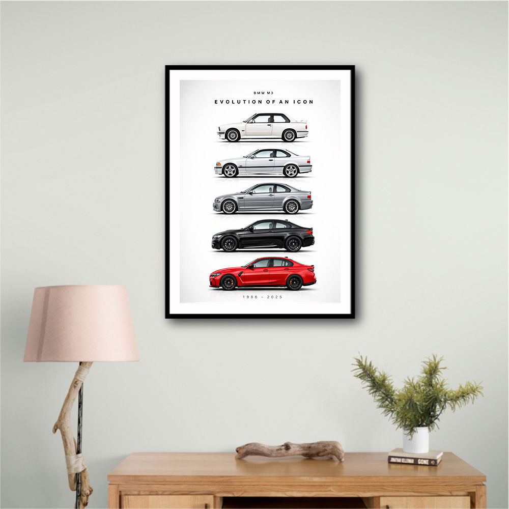 BMW M3 Evolution White Black Red Art Print