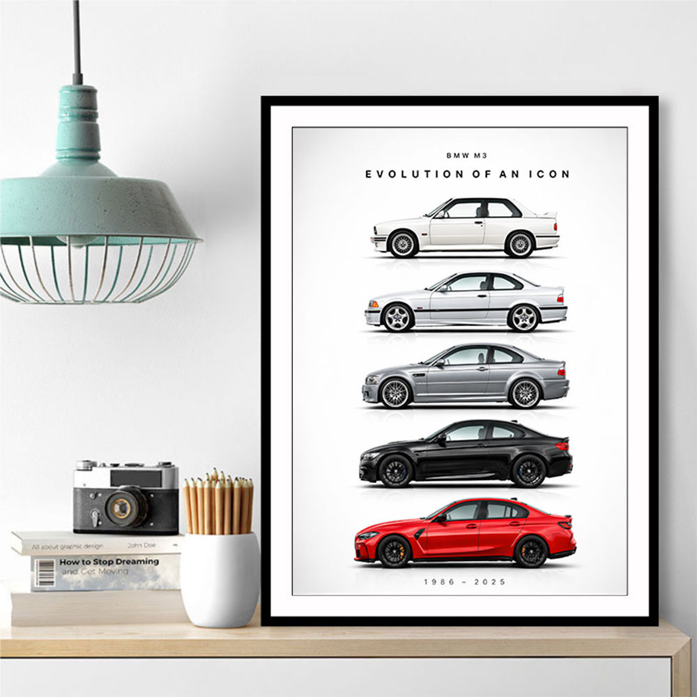BMW M3 Evolution White Black Red Art Print