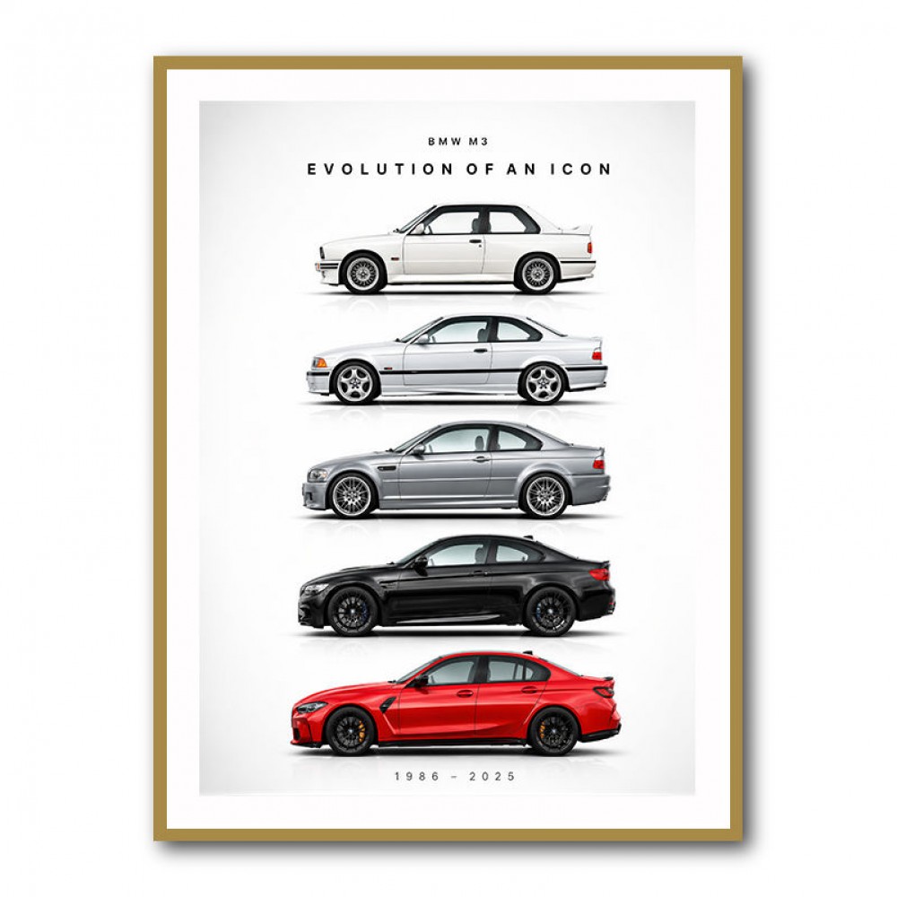 BMW M3 Evolution White Black Red Art Print