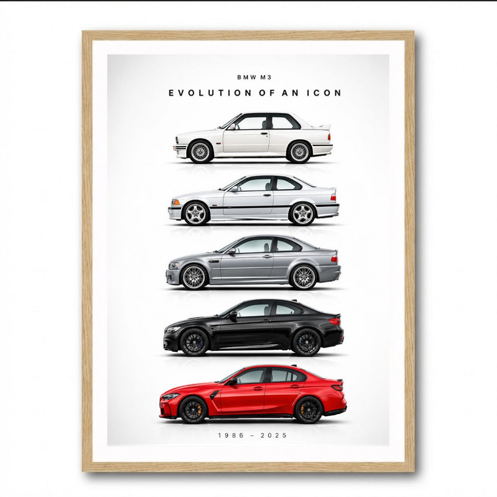 BMW M3 Evolution White Black Red Art Print