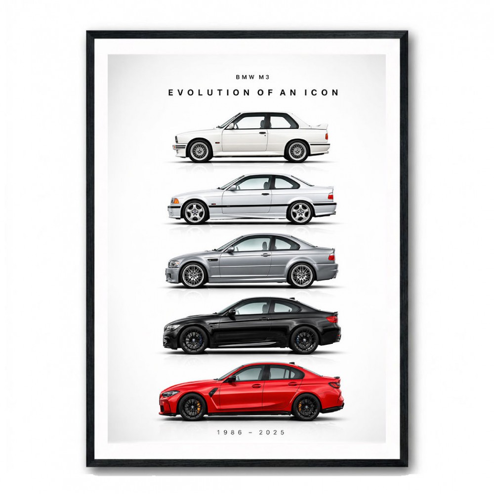 BMW M3 Evolution White Black Red Art Print