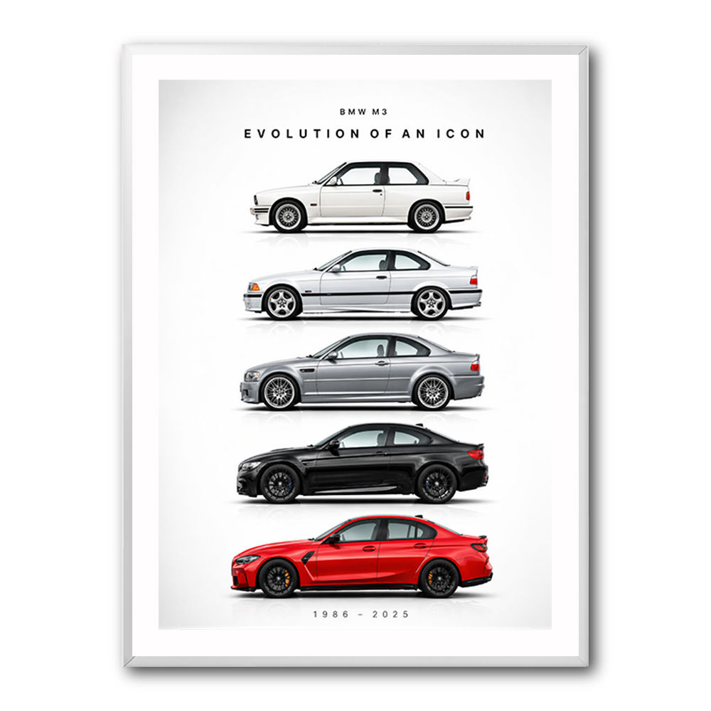 BMW M3 Evolution White Black Red Art Print