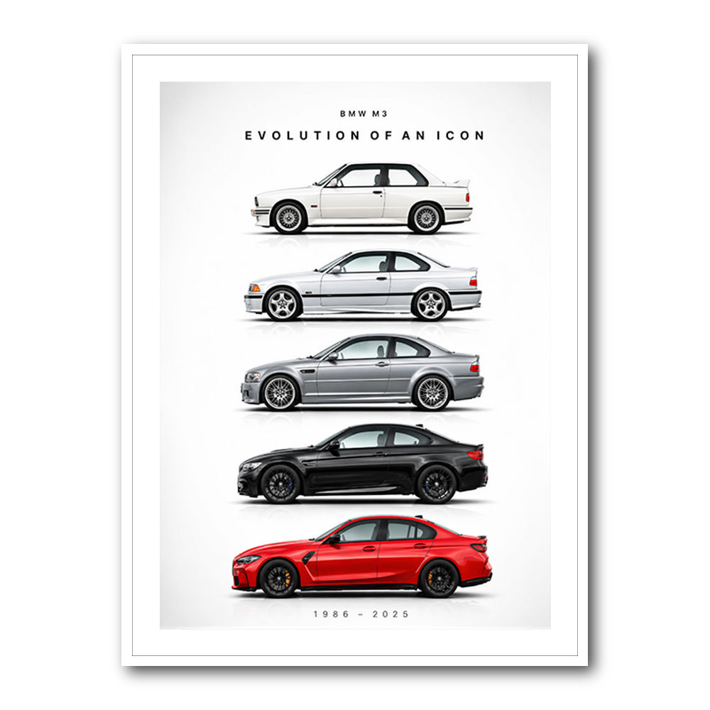 BMW M3 Evolution White Black Red Art Print