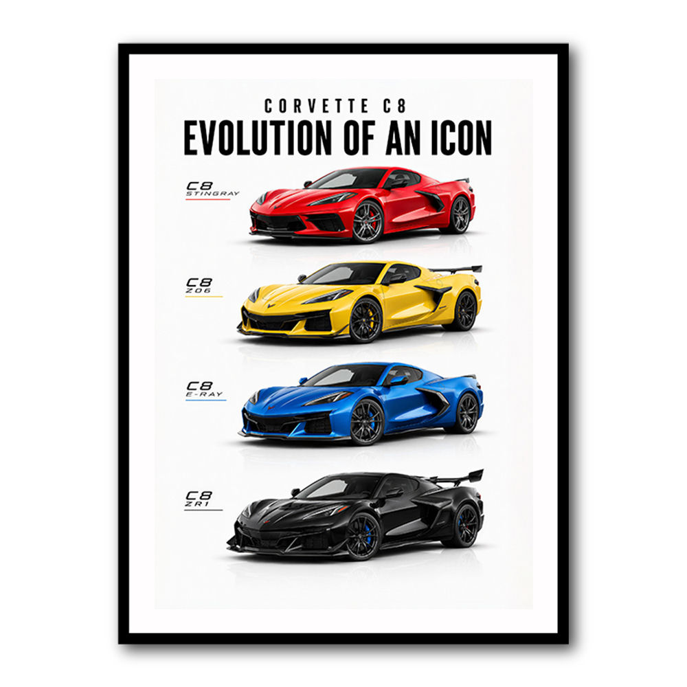 Corvette Evolution Series  From Vintage To Supercar Era Art Print