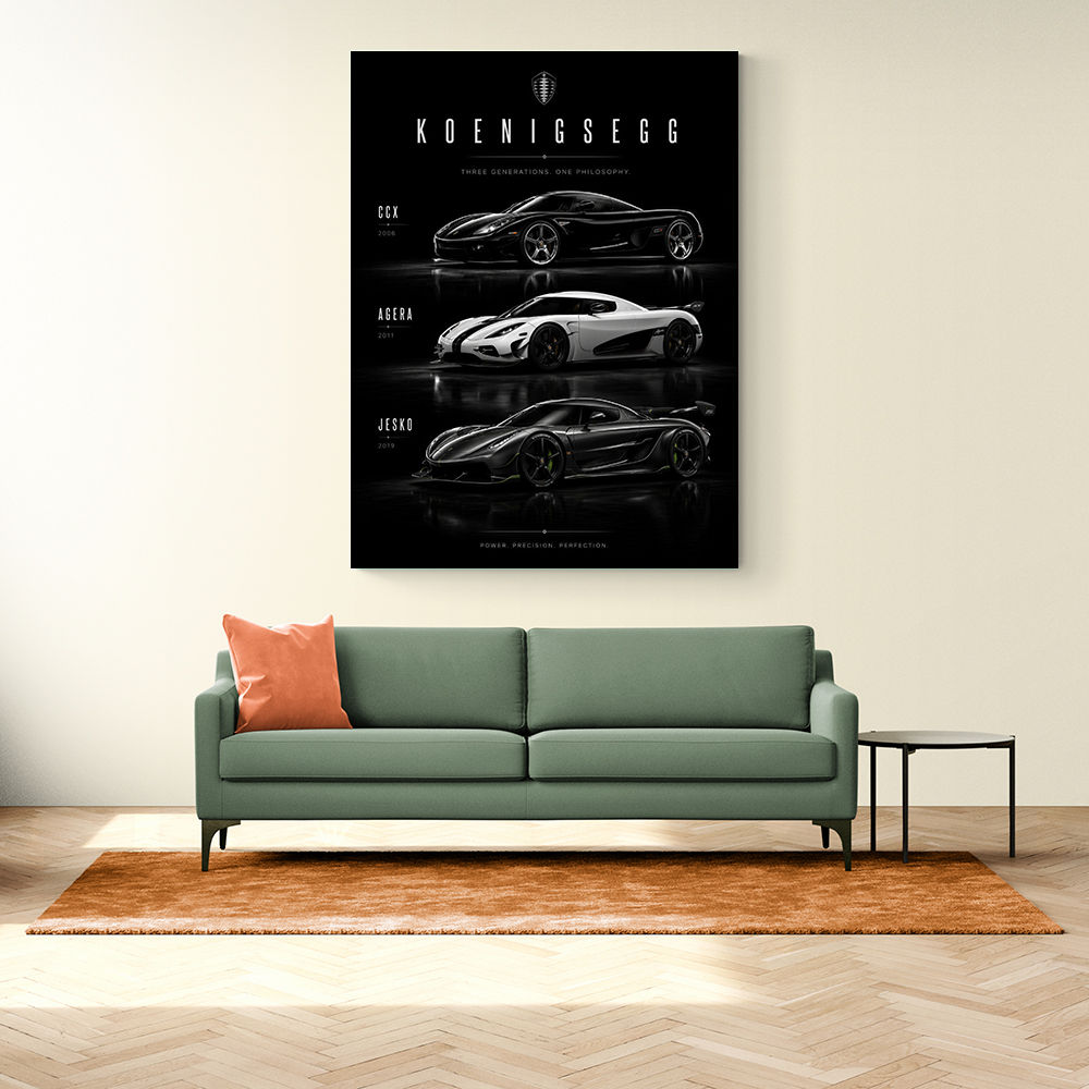 Koenigsegg Car Evolution Black Wall Art