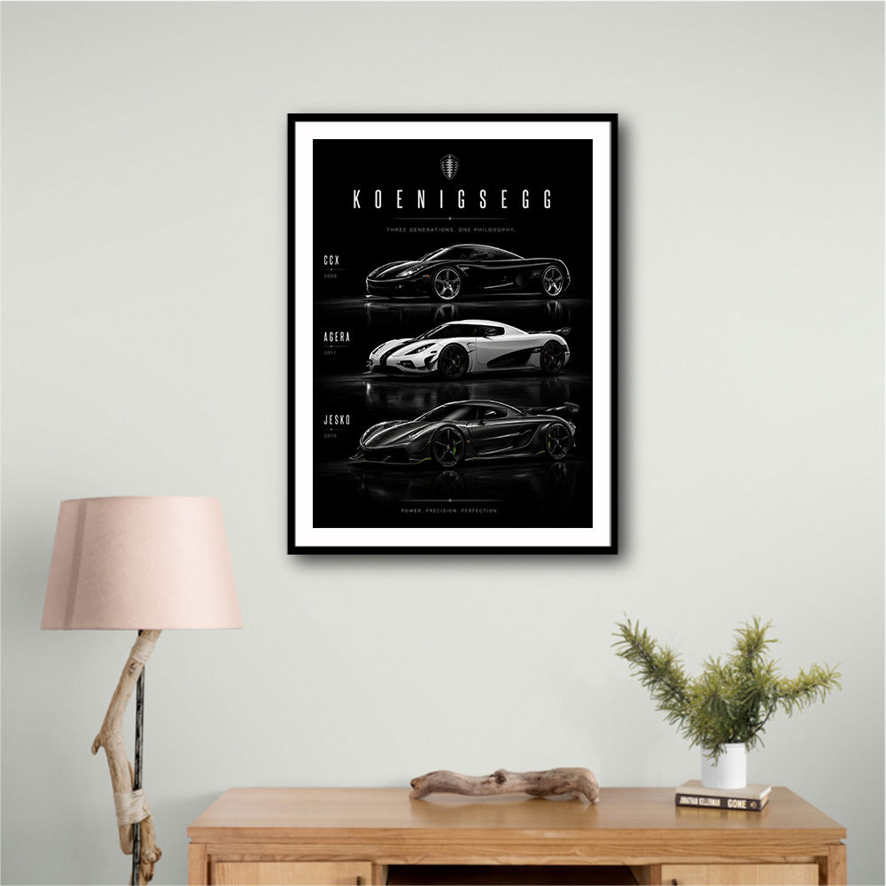 Koenigsegg Car Evolution Black Wall Art