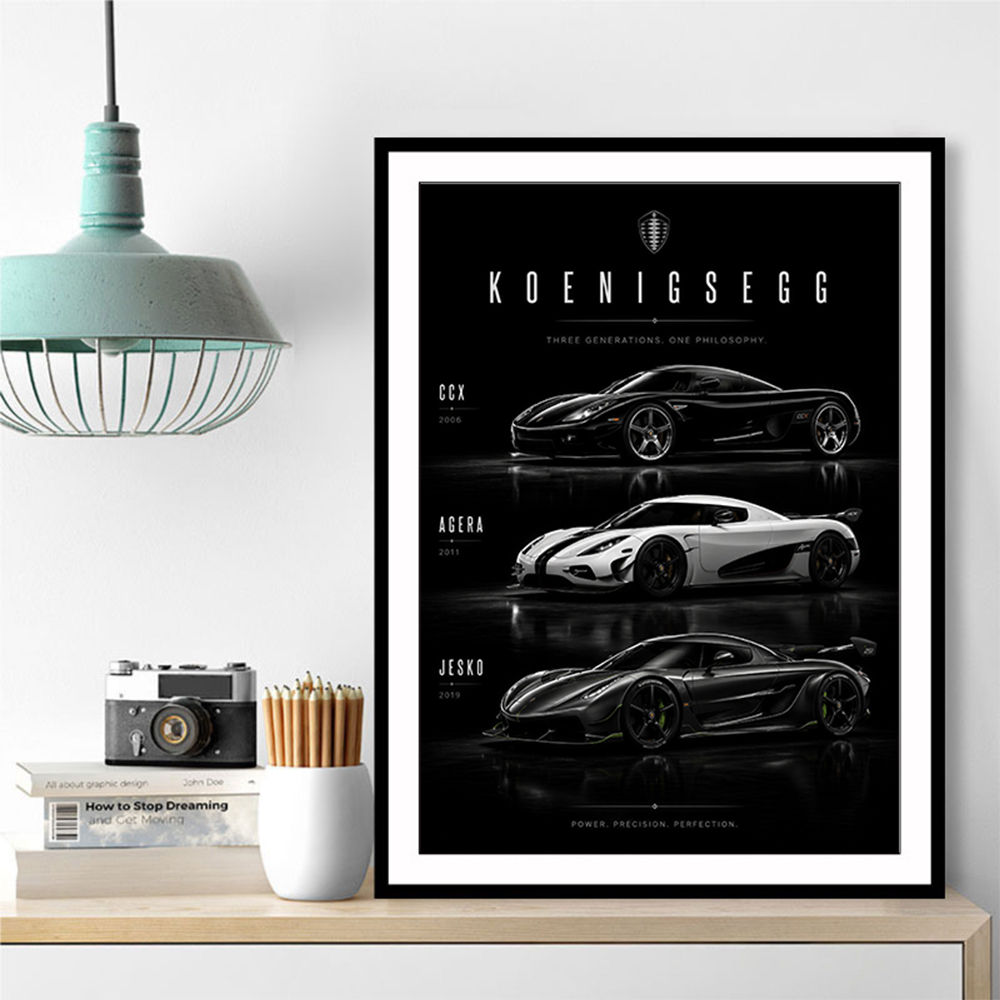 Koenigsegg Car Evolution Black Wall Art