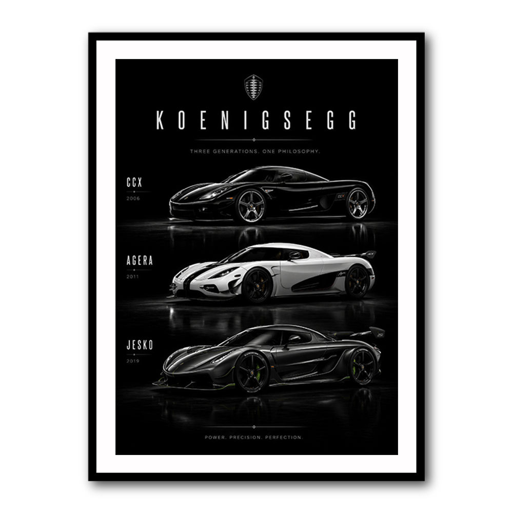 Koenigsegg Car Evolution Black Wall Art