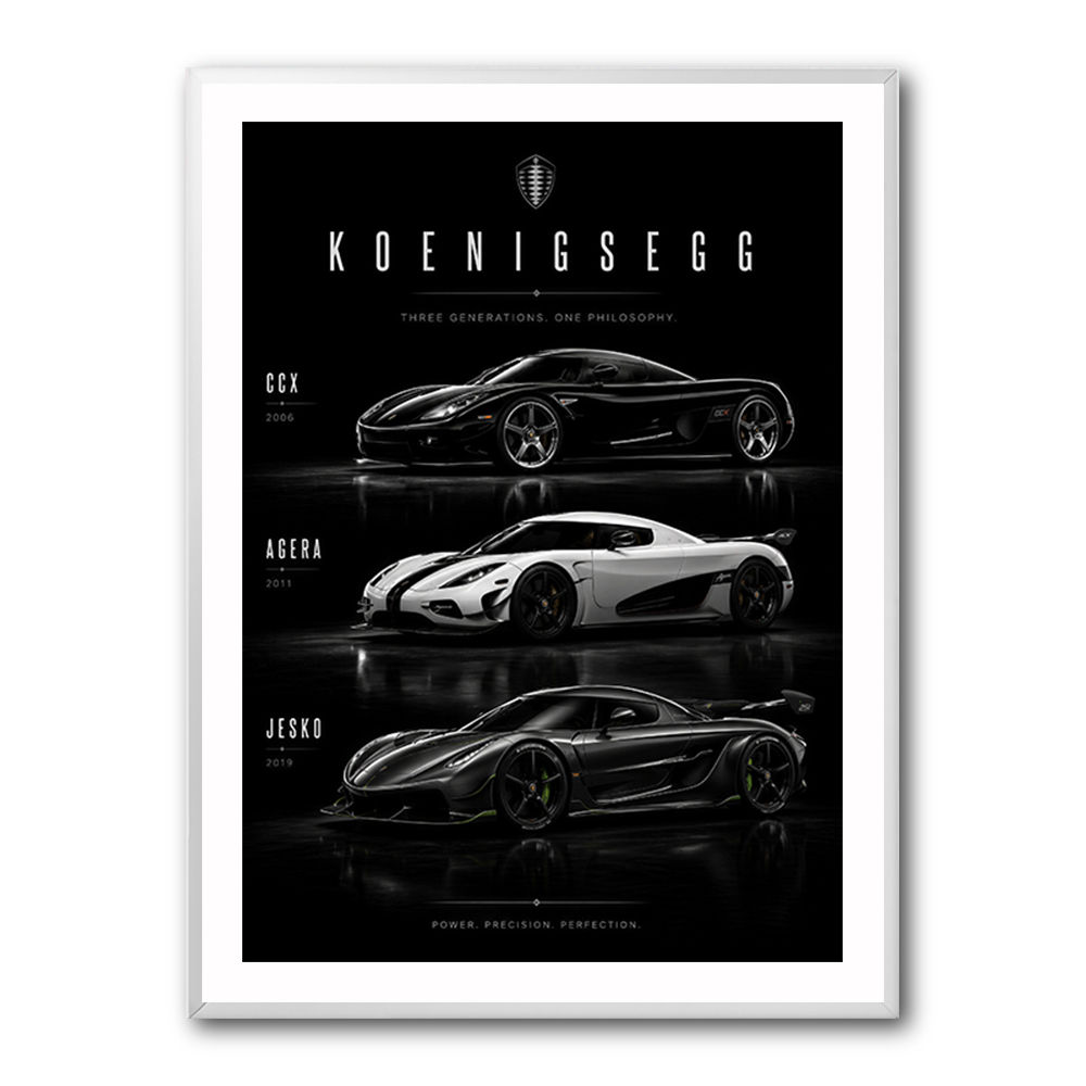 Koenigsegg Car Evolution Black Wall Art