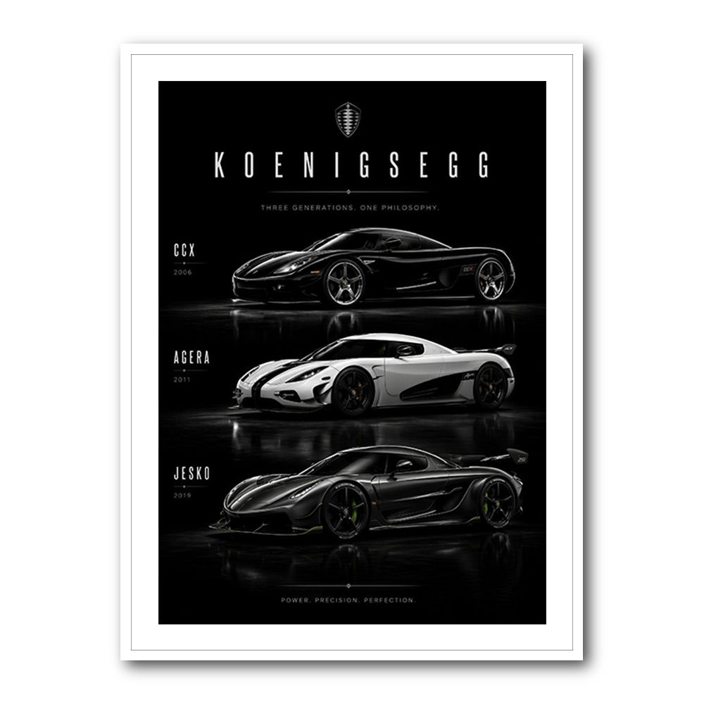 Koenigsegg Car Evolution Black Wall Art