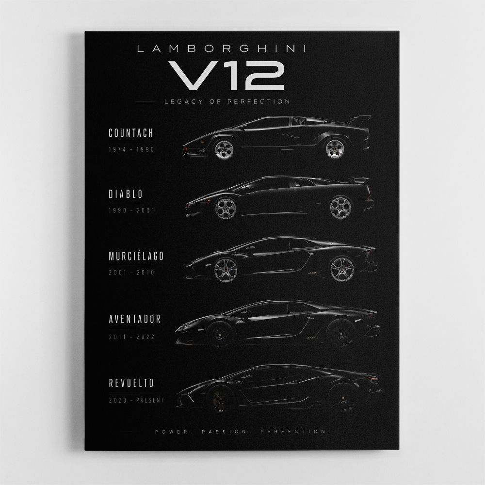 Lamborghini V12 Generations Black Cars Art Print