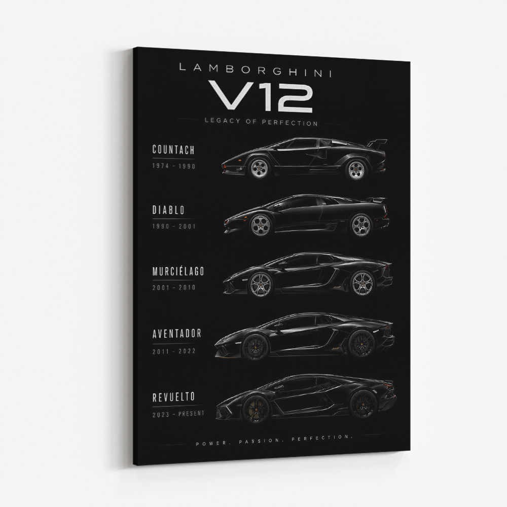 Lamborghini V12 Generations Black Cars Art Print