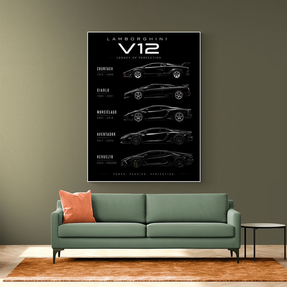 Lamborghini V12 Generations Black Cars Art Print