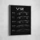 Lamborghini V12 Generations Black Cars Art Print
