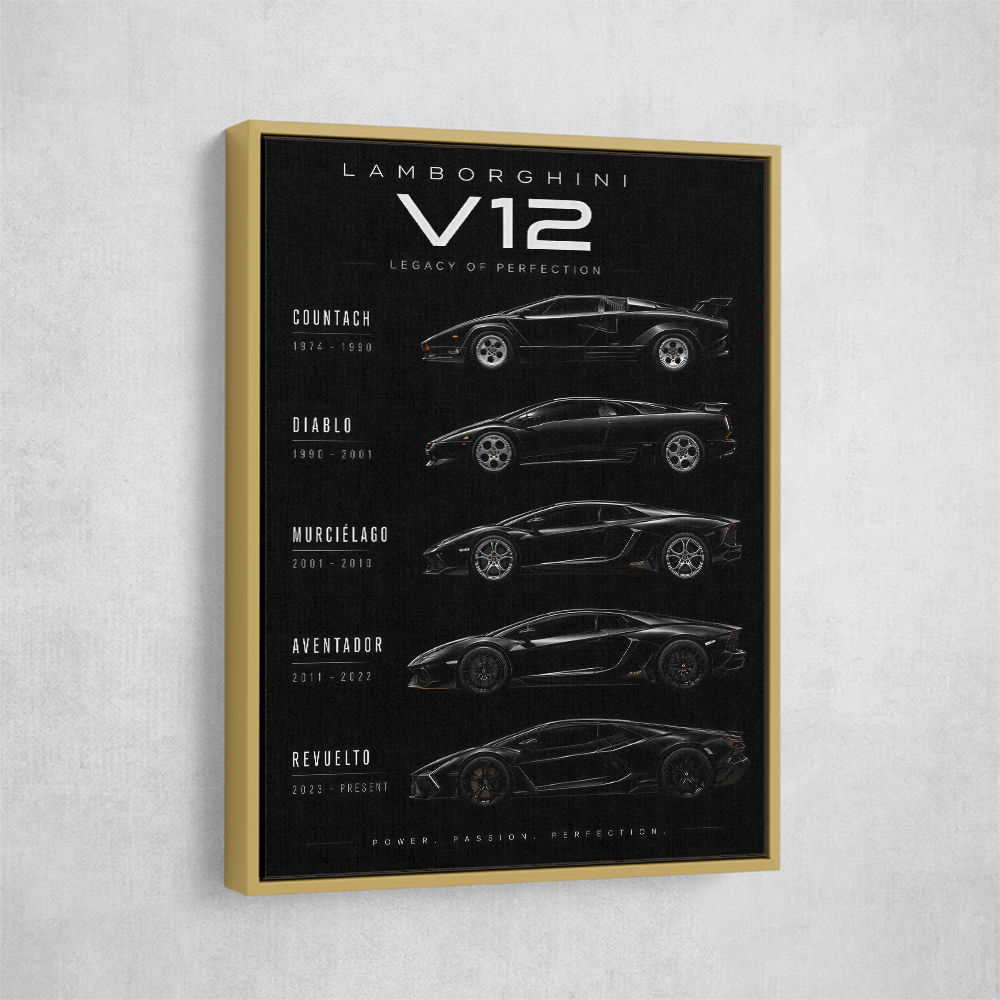 Lamborghini V12 Generations Black Cars Art Print