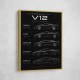 Lamborghini V12 Generations Black Cars Art Print