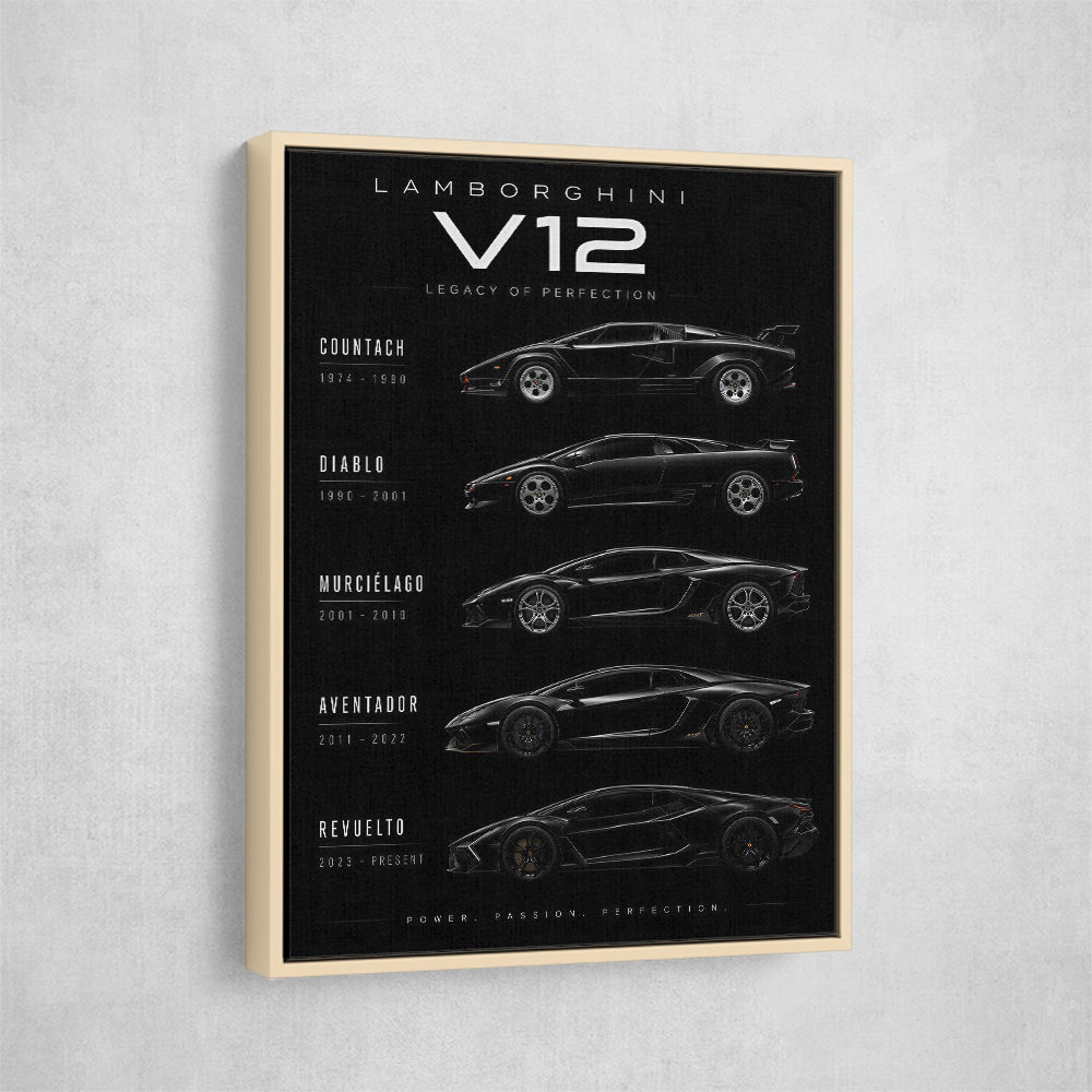 Lamborghini V12 Generations Black Cars Art Print