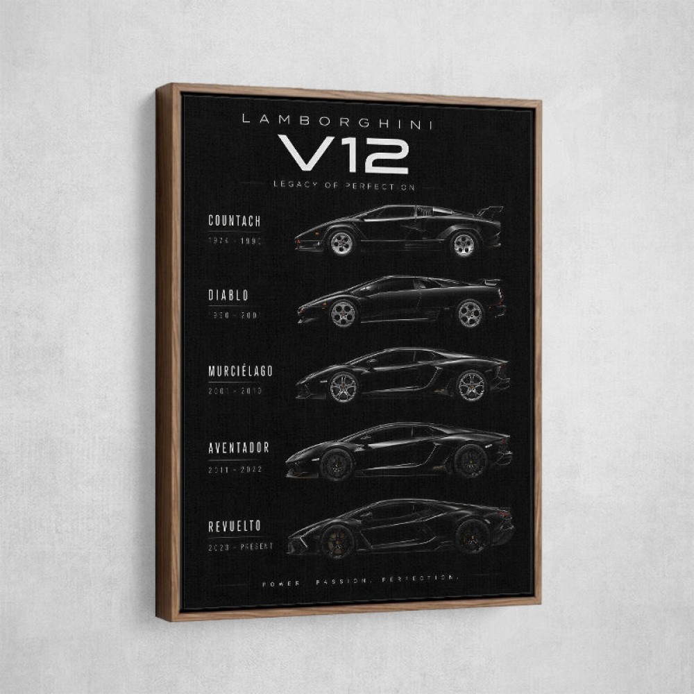 Lamborghini V12 Generations Black Cars Art Print