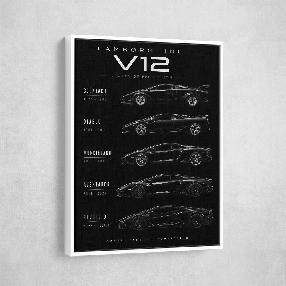 Lamborghini V12 Generations Black Cars Art Print