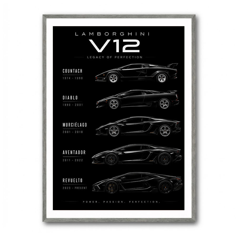 Lamborghini V12 Generations Black Cars Art Print